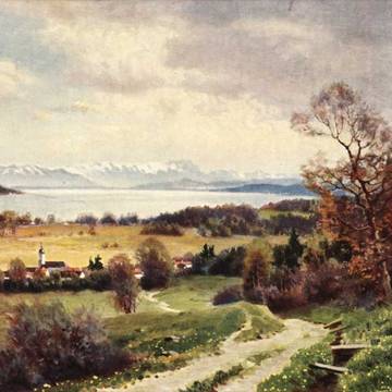 » A quinze ans, il souffrait de problèmes de santé.«[5] (Début du printemps à Ammersee, peinture de Yos, vers 1900)